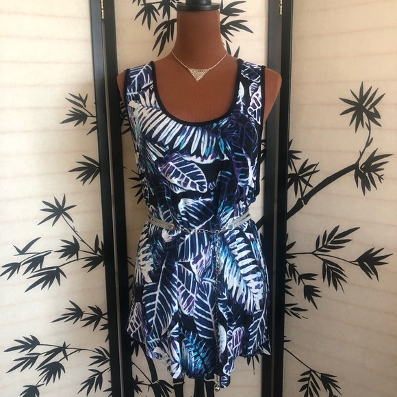 Palm Harbour Sleeveless Knit Tank Top Size XL Blue Black Palm Leaf Design GUC - Picture 10 of 13